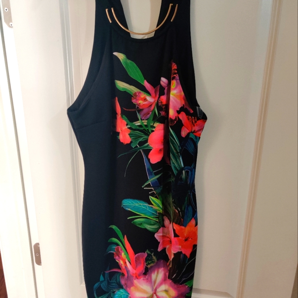 Bisou Bisou Black Sleeveless Tropical Dress